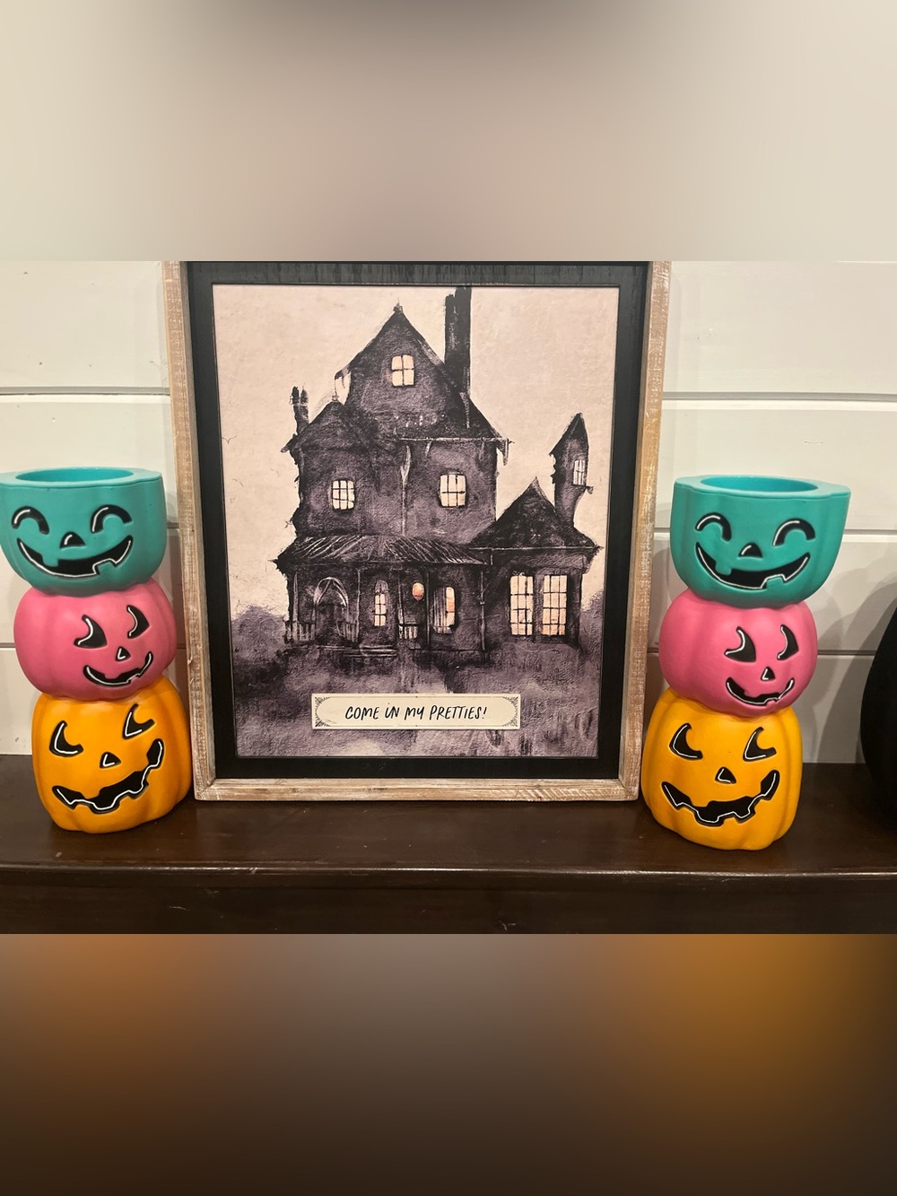 Festive Teal, Pink & Orange Stacked Pumpkin Candle Holders - Home Accents
